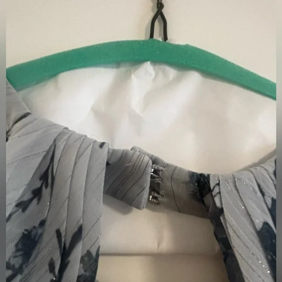 Marchesa Notte • Blue & Silver Floral Maxi Dress with open back • size 6 - Picture 10 of 16